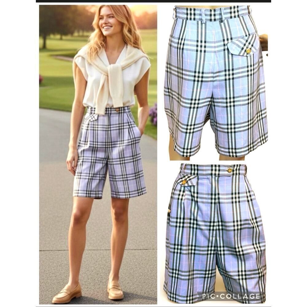 Vintage Burberrys Lavender Pink Nova Check Shorts Grandmillennial Soft Girl XS 2